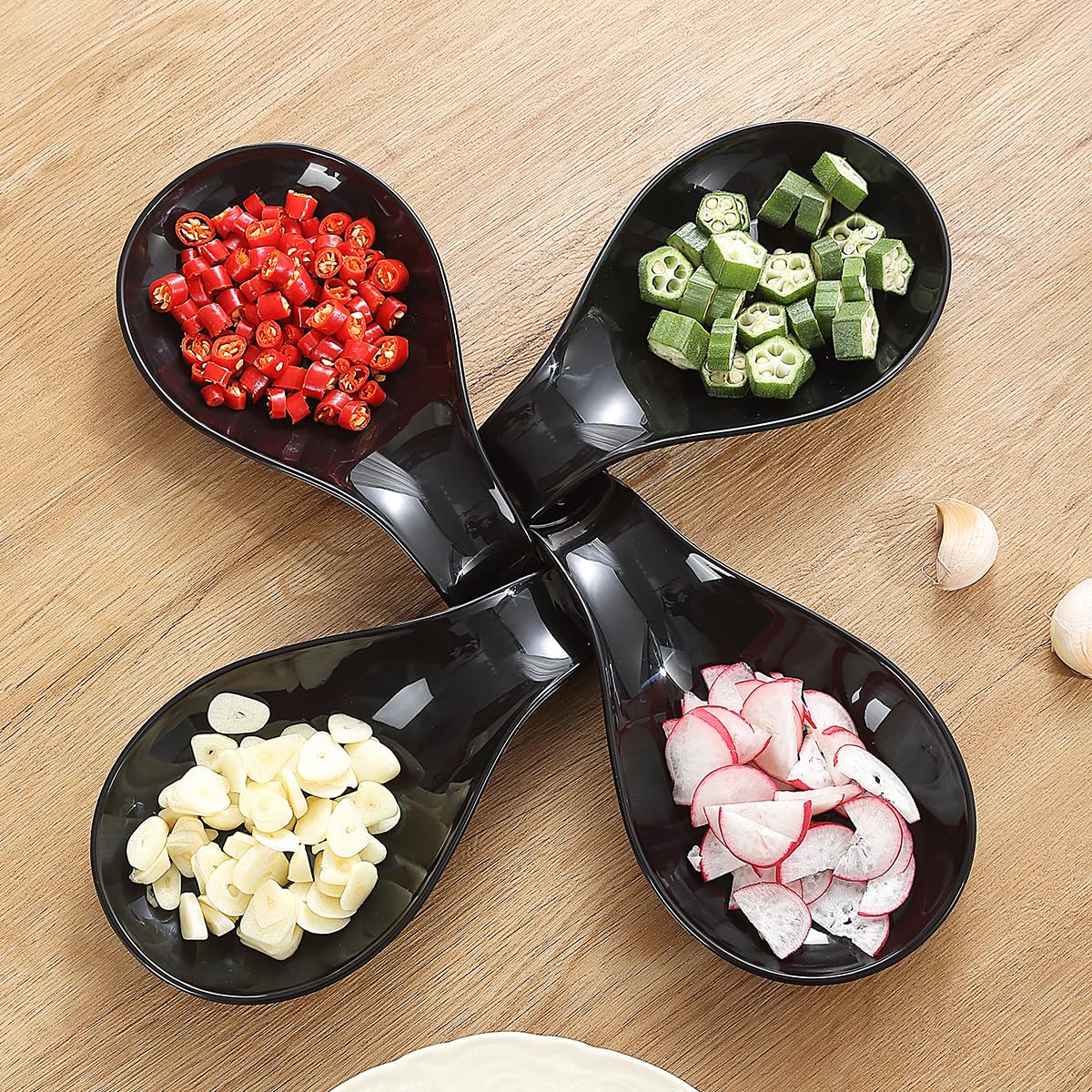 ReaNea Black Plastics Spoon Rest 4 Piece, Spoon Holder for Stove Top, kitchen utensils Holder for Ladles, Tongs, Spatula, Stove Spoon Holder, Dishwasher Safe