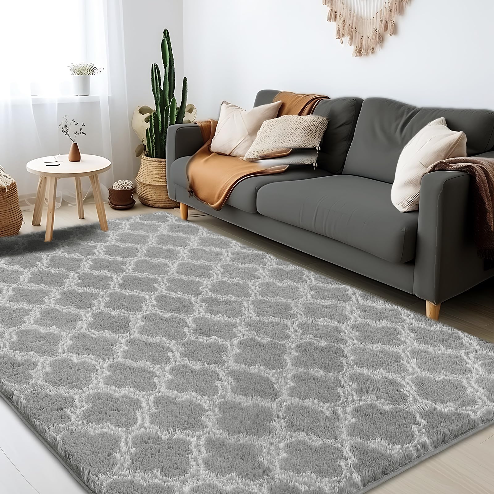 Puremy Area Rug 3x4 Ft, Ultra Soft Rugs for Living Room, Small Plush Indoor Carpet for Bedroom, Kids Room, Playroom, Home Decor, Geometric, Light Grey/White