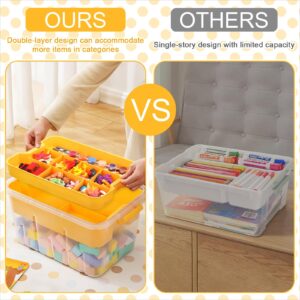 3 Layer Plastic Storage Box with Removable Tray, Clear Stack & Carry Box with Lid 12L Playroom Container Handled Organizer Stackable Art Craft Container Box for Organizing Toy Sewing Bead