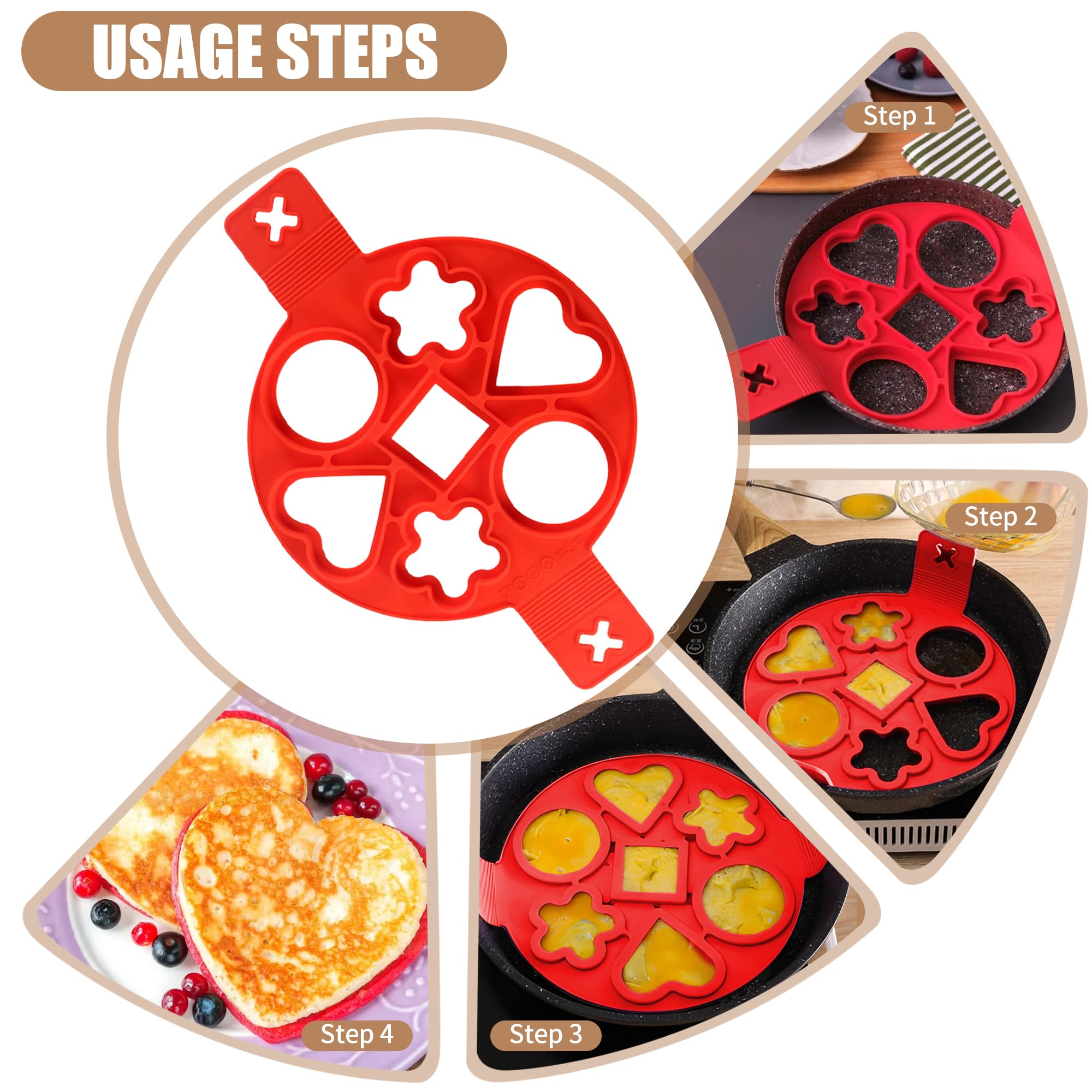 2 Pcs Silicone Pancake Molds,Reusable 7 Holes Flip And Cook Pancake Maker, Silicone Non-Stick Pancake Machine Egg Ring,For Making Fluffy Chicken Rolls And Art Cake