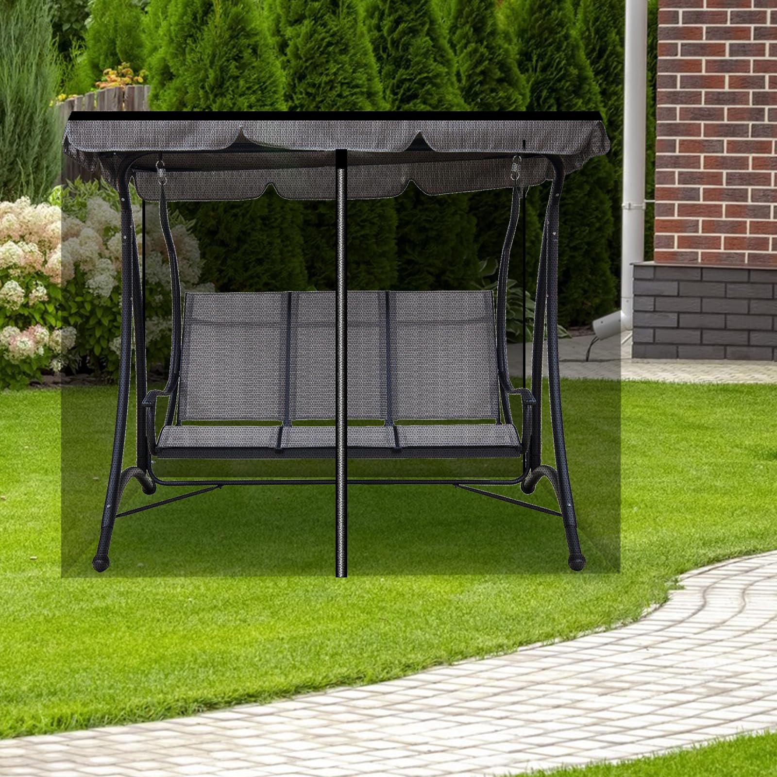 JOJOCY Patio Mosquito Netting, 3 Seater Swing Mosquito Mesh Screen w/Zipper Sunshade Waterproof Roof Porch Swing Net Outdoor Patio Netting Screen