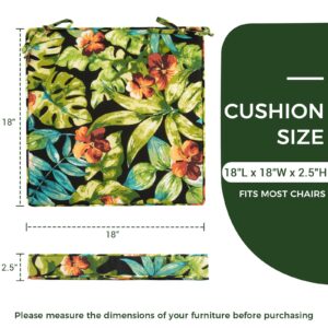 IN4 Care Patio Chair Cushion 18"x18"x2.5" for Patio Furniture, 2 Pack, Indoor/Outdoor Waterproof Square Corner Seat Cushion with Ties, Chair Pads for Garden Dining Office Sofa-Tropical Green Leaves