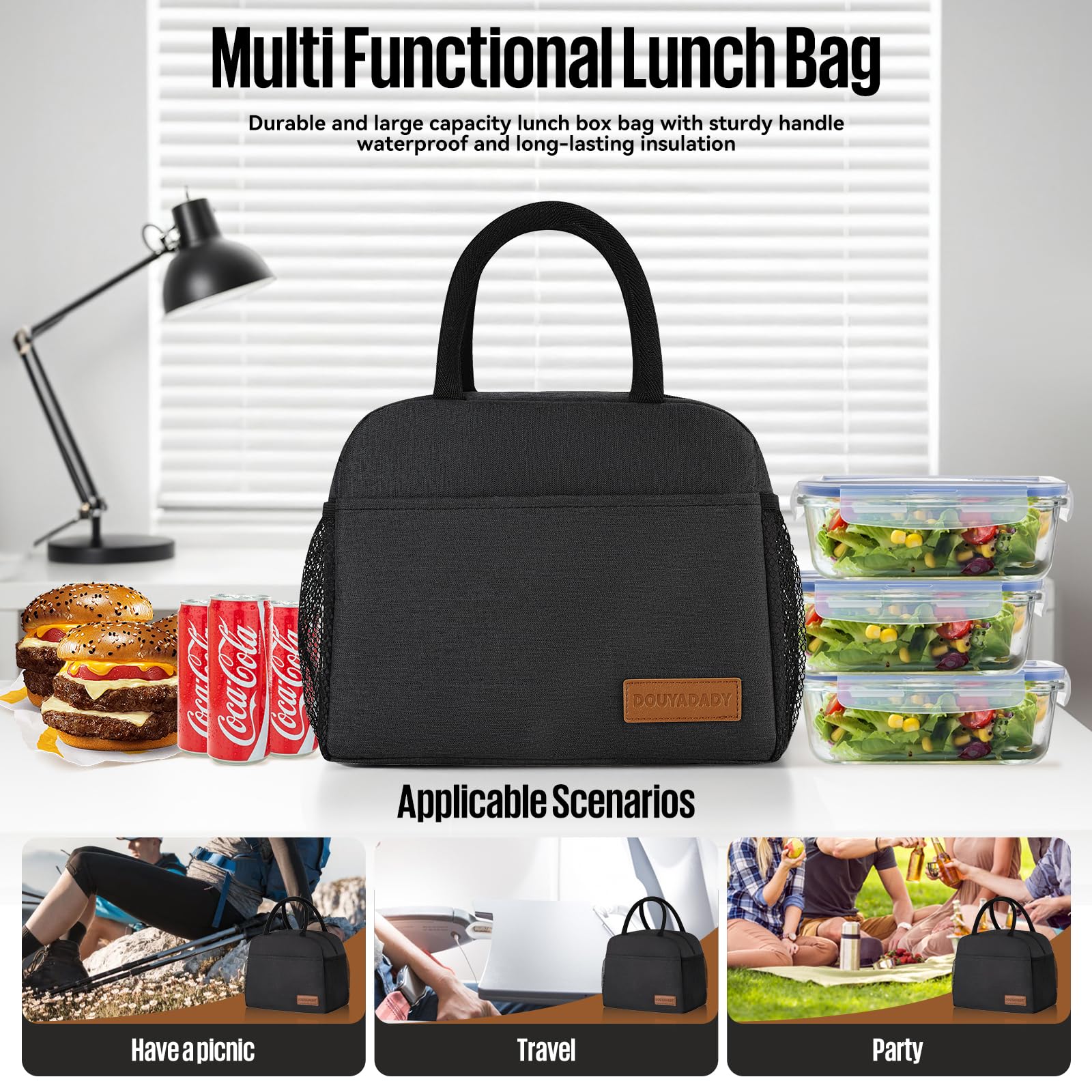 douyadady Lunch Bag Women/Men Lunch Box Women/Men (black)