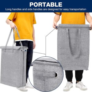 CHUBARIY Ultra-Thin Laundry Hamper with Lid, Tall Thin Waterproof Lined Narrow Dirty Clothes Hamper with Handle, Suitable for Bathroom, Bedroom, Dormitory to Organize and Store Clothes, Grey