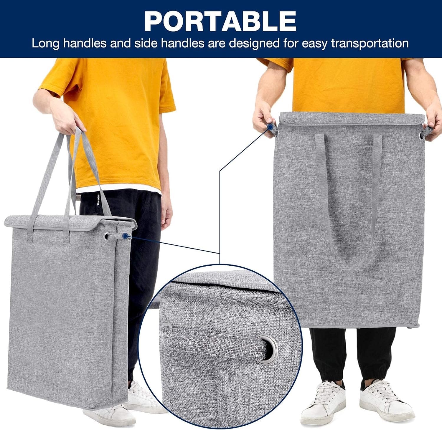 CHUBARIY Ultra-Thin Laundry Hamper with Lid, Tall Thin Waterproof Lined Narrow Dirty Clothes Hamper with Handle, Suitable for Bathroom, Bedroom, Dormitory to Organize and Store Clothes, Grey