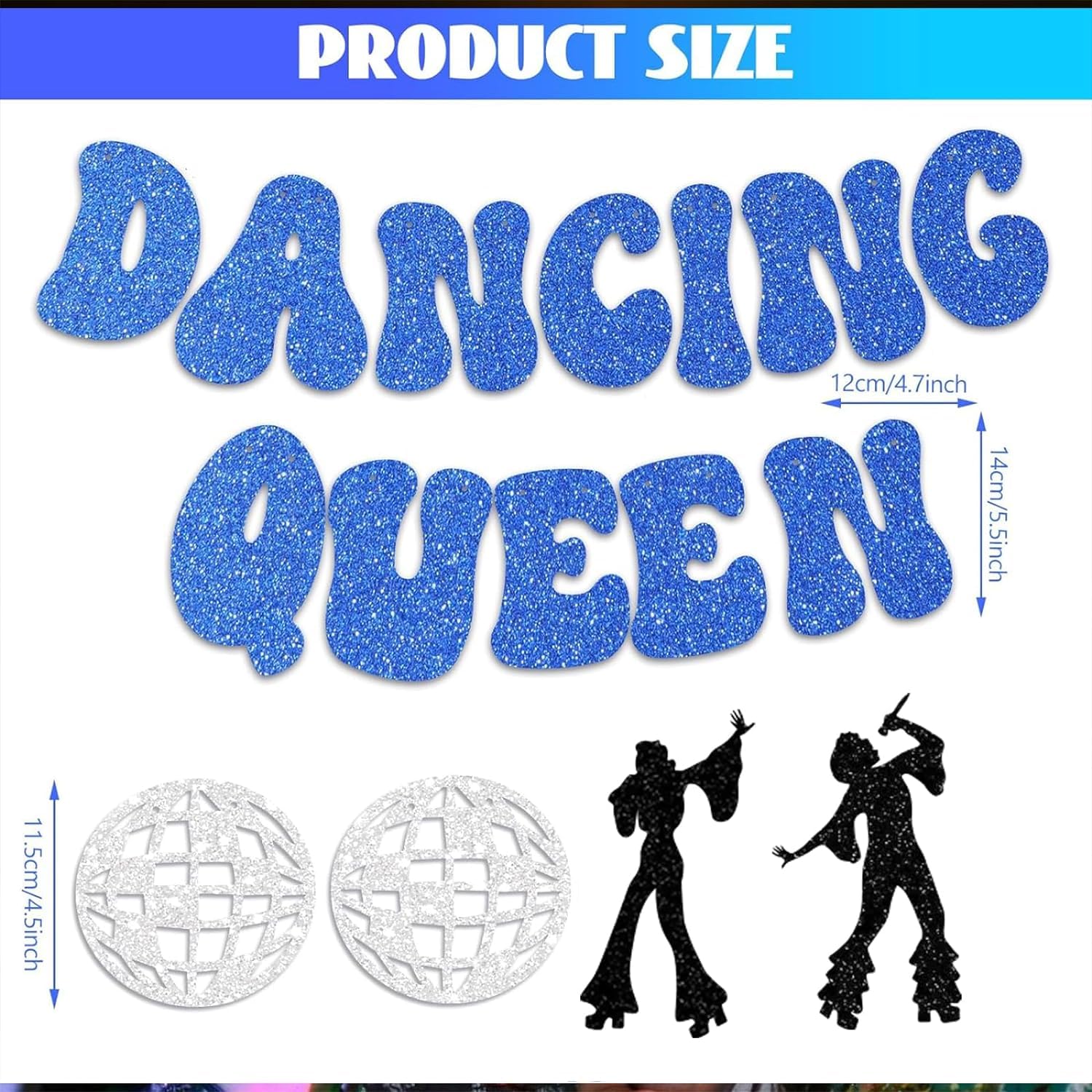 Glitter Dancing Queen 17th Birthday Party Decorations Banners, Blue Mamma Mia Dance Bachelorette Party Decor Supplies, Disco Ball Banner for Bridal Shower Wedding Party