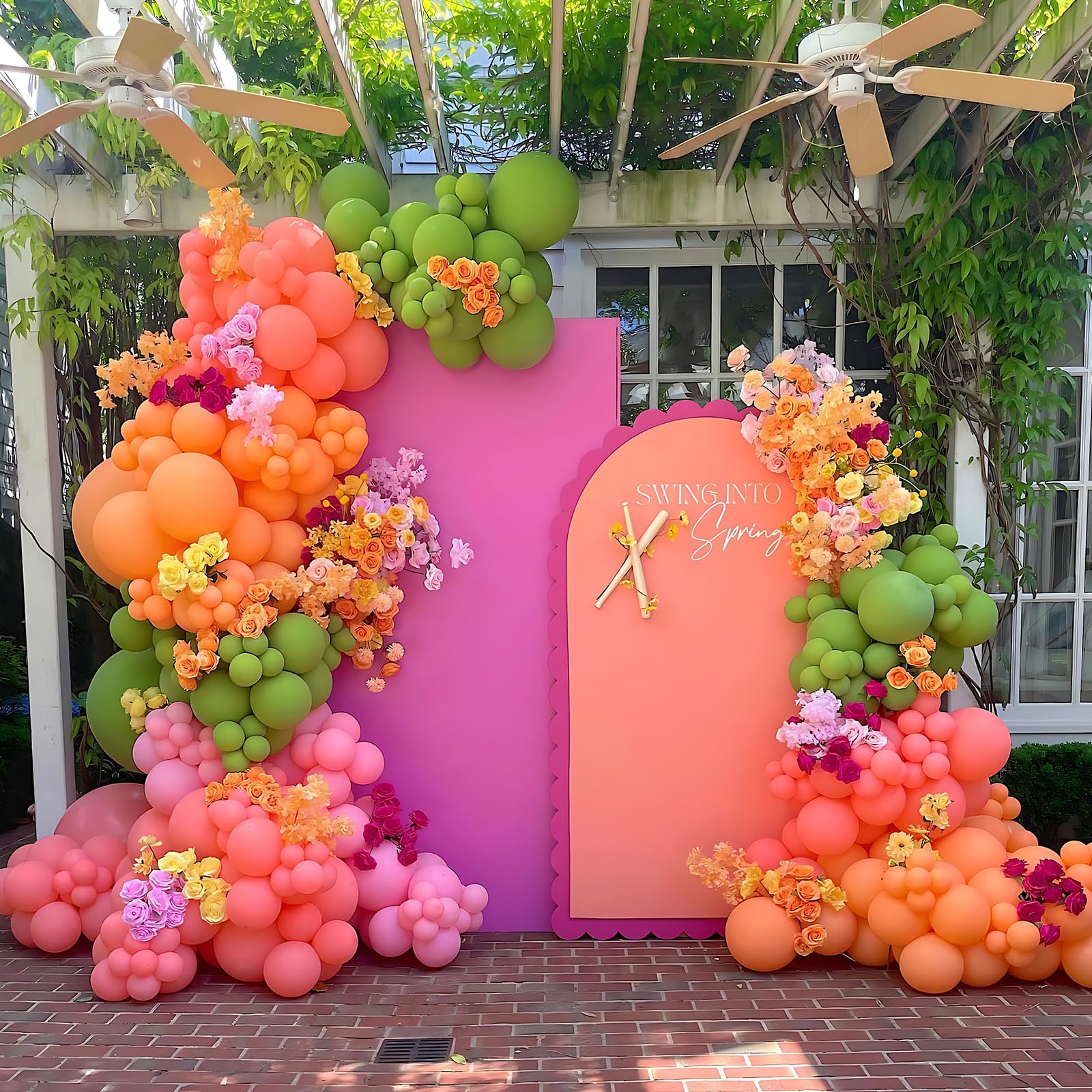 Pink and Orange Balloon Arch Kit, Double Stuffed Olive Green Hot Pink Orange Balloons, Pastel Pink Balloon Arch Kit for Baby Shower Birthday Wedding Bridal Summer Wonderland Party Supplies