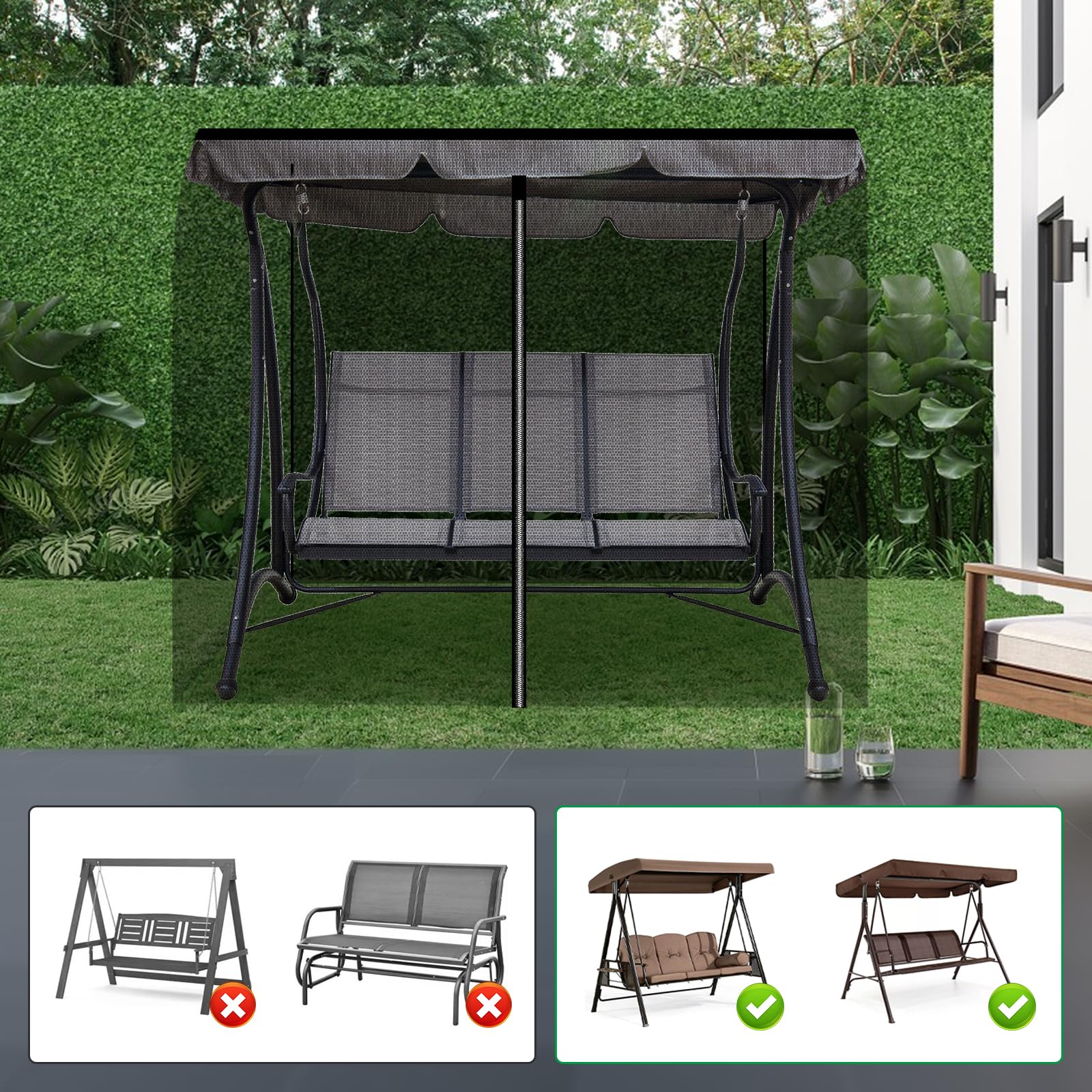 JOJOCY Patio Mosquito Netting, 3 Seater Swing Mosquito Mesh Screen w/Zipper Sunshade Waterproof Roof Porch Swing Net Outdoor Patio Netting Screen