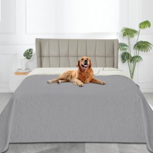 Easy-Going Waterproof Dog Bed Cover Reversible Leak Proof Pet Blanket Replacement Mat for Furniture Washable Couch Cover Sofa Cover for Dogs Cat(82x86 Inch, Light Gray/Ivory)