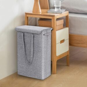 CHUBARIY Ultra-Thin Laundry Hamper with Lid, Tall Thin Waterproof Lined Narrow Dirty Clothes Hamper with Handle, Suitable for Bathroom, Bedroom, Dormitory to Organize and Store Clothes, Grey