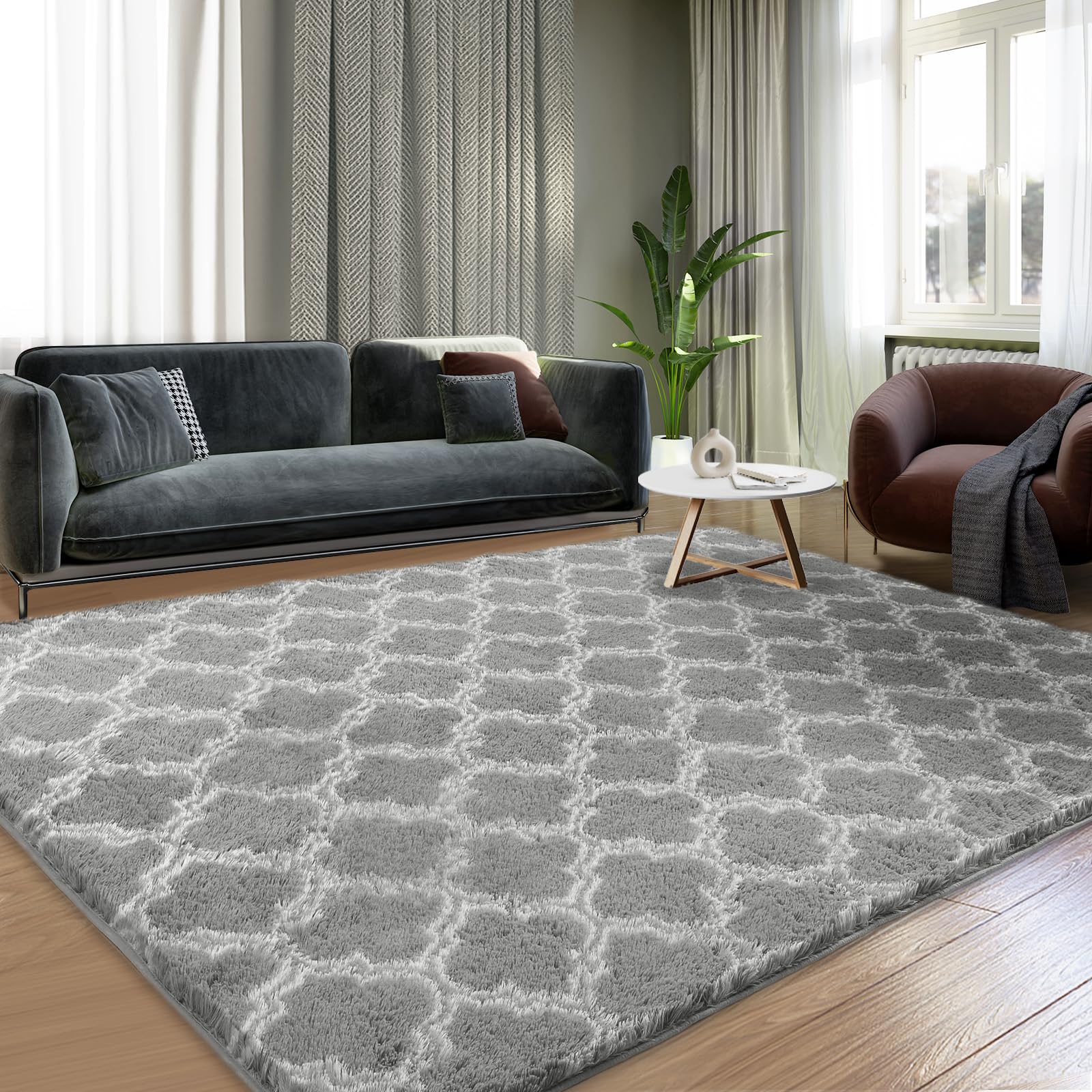 Puremy Area Rug 3x4 Ft, Ultra Soft Rugs for Living Room, Small Plush Indoor Carpet for Bedroom, Kids Room, Playroom, Home Decor, Geometric, Light Grey/White