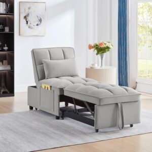 acqca 3 in 1 convertible sleeper sofa chair, velvet tufted single pull out couch bed with adjustable backrest and pillow