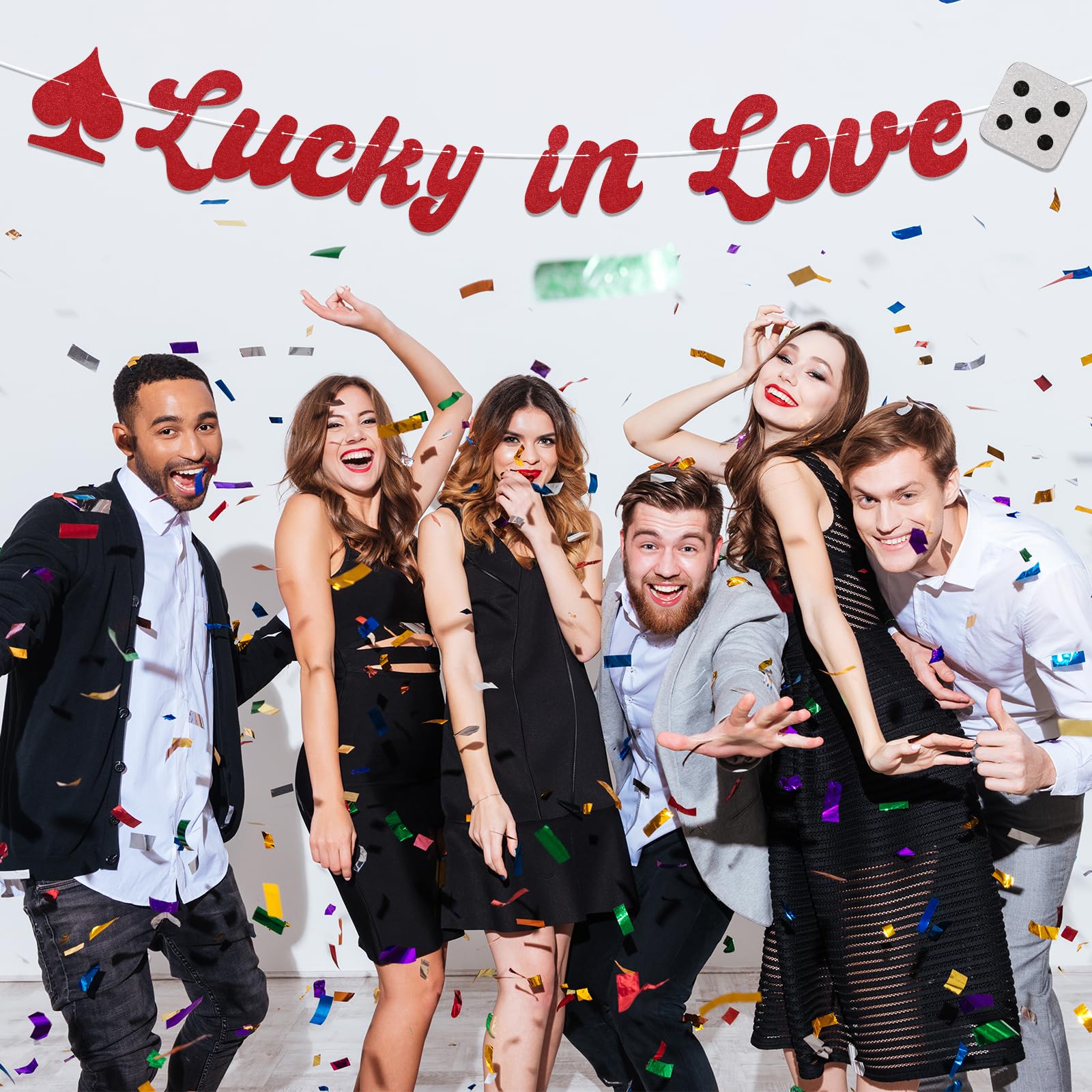 Lucky in Love Banner, Vegas Bachelorette Party Decorations, Casino Bridal Shower Party Decorations Red Glitter