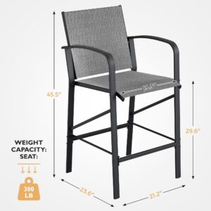 VONZOY Outdoor Bar Stools Set of 2, Comfortable Bar Height Outdoor Chairs, Patio Bar Stools w/All-Weather Mesh, 300lb Capacity - Grey