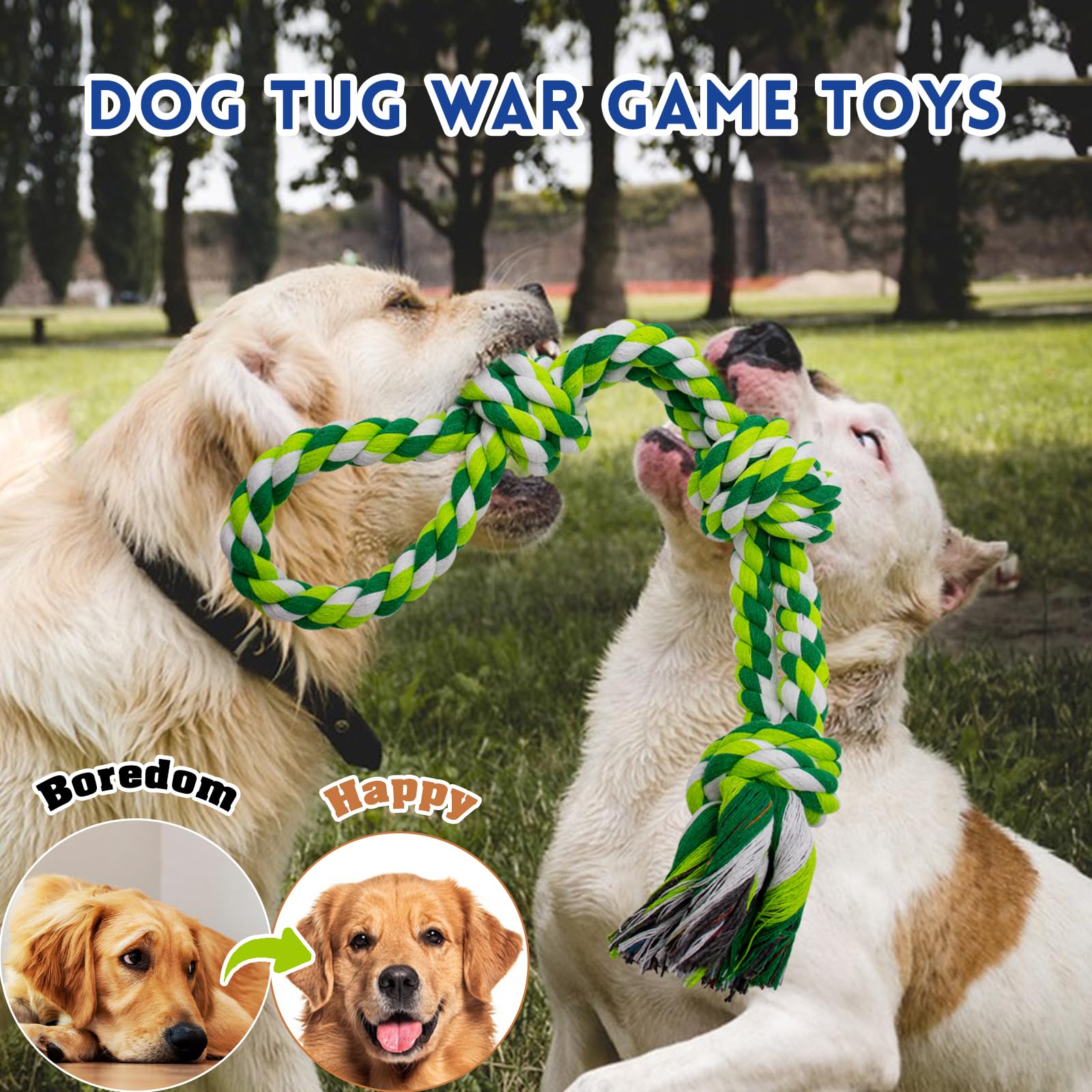 [3 Pack] Dog Rope Toys, Indestructible Dog Toys for Large and Medium Aggressive Chewers, Heavy Duty Dog Rope Toy for Large Breed, 100% Cotton Tug of War Dog Chew Toys for Boredom, Teeth Cleaning