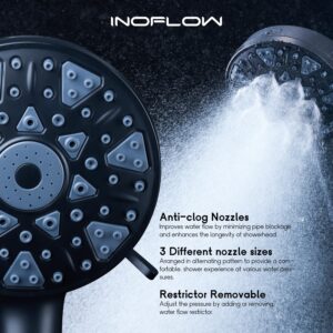 InoFlow High Pressure Filtered Shower head with Handheld 7 Modes, 5” High Flow Hand Held Hydro Rain Showerhead with 60" Stainless Steel Hose and Adjustable Bracket, Matt Black