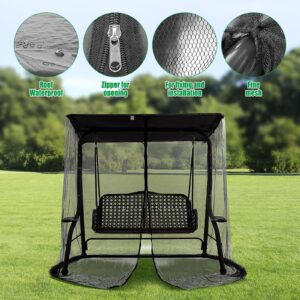 JOJOCY Patio Mosquito Netting, 3 Seater Swing Mosquito Mesh Screen w/Zipper Sunshade Waterproof Roof Porch Swing Net Outdoor Patio Netting Screen