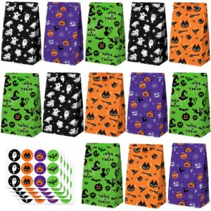 mcpinky 54pcs halloween treat bags, candy treat bags goodie bags with stickers paper gift bags for kids party favors supplies