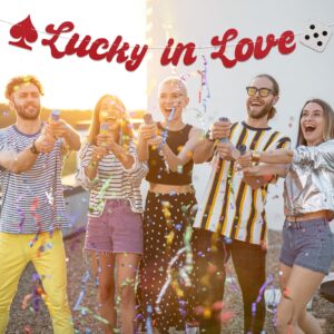 Lucky in Love Banner, Vegas Bachelorette Party Decorations, Casino Bridal Shower Party Decorations Red Glitter