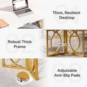 Tribesigns 70.9 inch Modern Simple Home Office Desk for Study, Large Computer Desk Office Desks Wood Study Writing Table Business Workstation with Golden Sturdy Metal Frame for Bedroom, White Gold