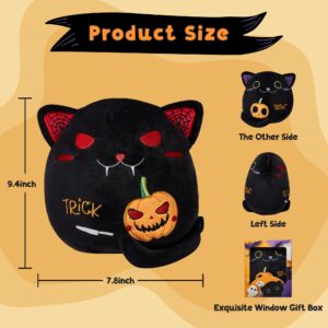 Halloween Black Cat Plush Gifts - Two-Sided Black Cat Halloween Stuffed Animal Toy,Trick or Treat,9.4" Soft Stuffed Black Cat Pumpkin Throw Pillow Gift for Kids Birthday Halloween Decorations,1 Piece