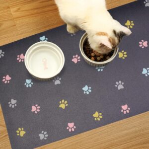 Yetstock Absorbent Pet Feeding Mat for Food and Water No Stains Quick Dry Mat for Dog Cat Bowl, Dark Paw Large16x24 Inches