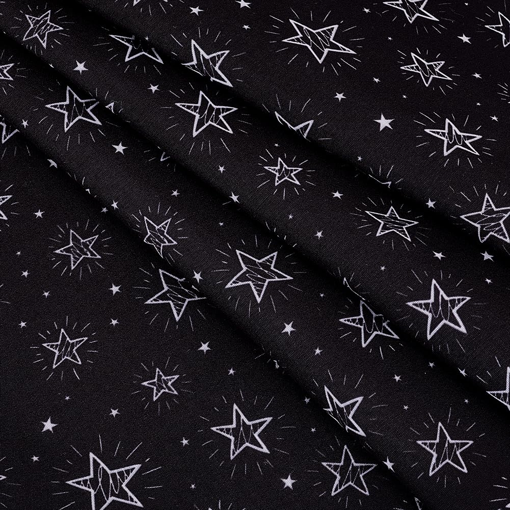 AHANDMAKER White Stars Upholstery Fabric by The Yard, Night Sky Fabric, Star Night Sky Concept Astronomy Decorative Fabric for Clothing Accessories, DIY Art Craft, 1.12 Yard, Black