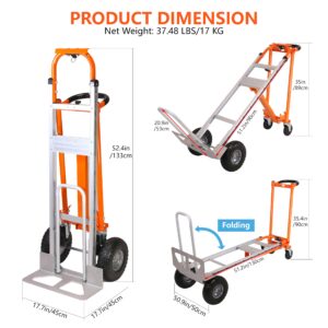 Aluminum Convertible Hand Truck, 3 in 1 Folding Dolly 1000 LBS Capacity Heavy Duty Industrial Platform Cart Collapsible Truck for Transport & Moving in Warehouse, Home, Supermarket