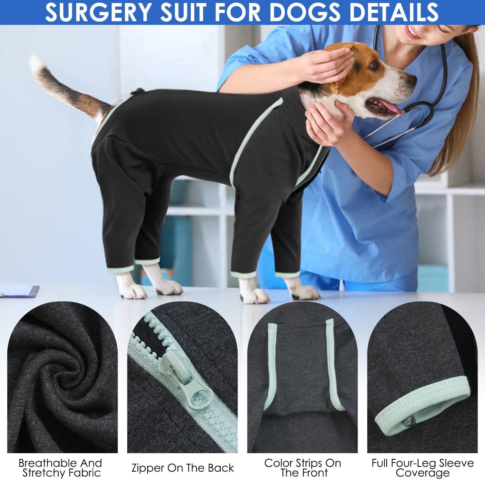 MORVIGIVE Surgical Onesie for Dogs - Grey, XLarge - Dog Surgical Recovery Suit Male, Dog Pajamas with Long Sleeves, Abdominal Wound Bandages Surgical Suit for Female Dogs Spay - Beagle, Corgi