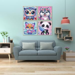 4 Pack Diamond Art Kits for Kids, Cartoon Animals Diamond Painting Kits for Kids Beginners, Kids' Mosaic Kits DIY Full Drill Diamond Dots Painting Picture Arts Craft for Home Wall Decor 6x6 Inch