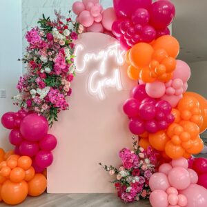 Pink and Orange Balloon Arch Kit, Double Stuffed Olive Green Hot Pink Orange Balloons, Pastel Pink Balloon Arch Kit for Baby Shower Birthday Wedding Bridal Summer Wonderland Party Supplies