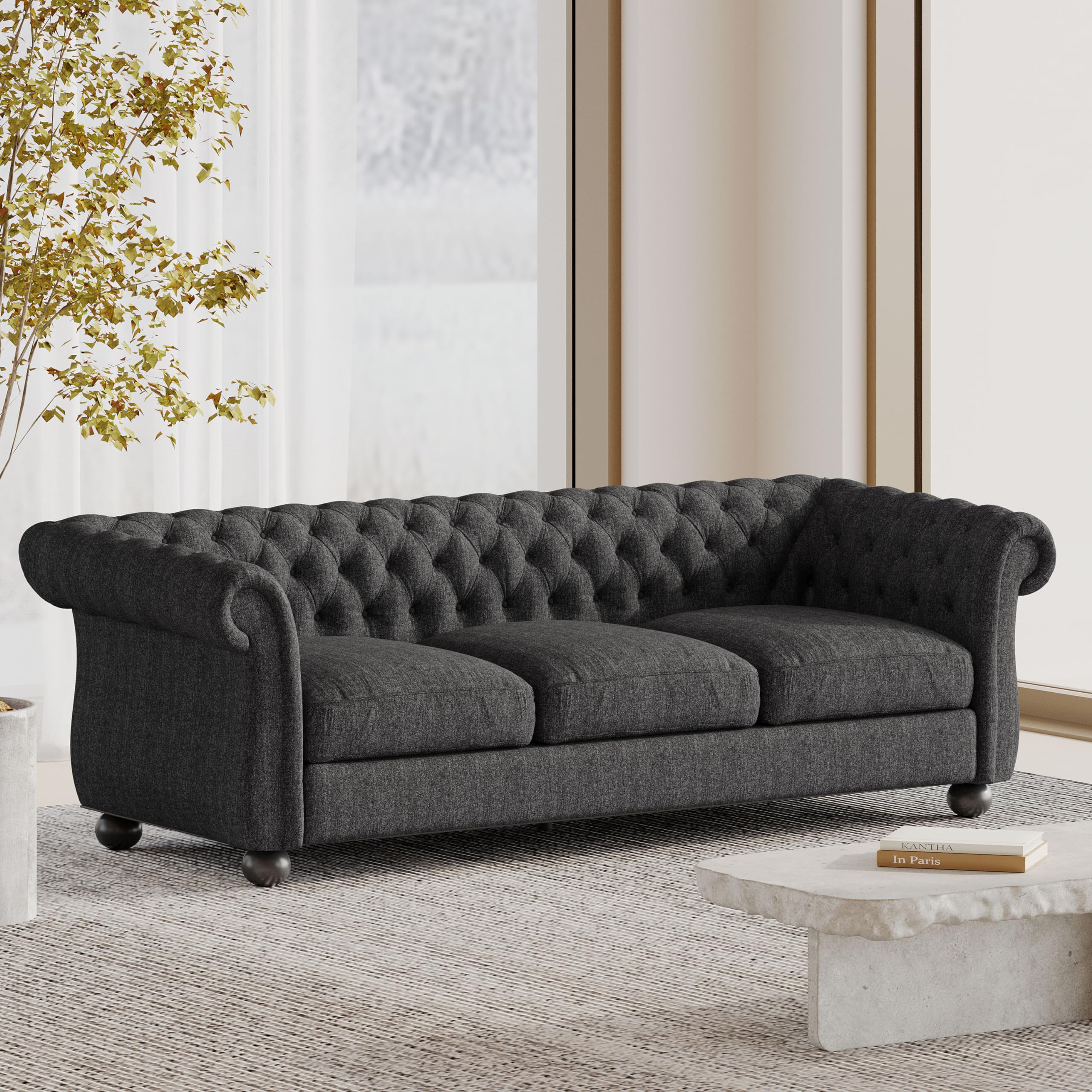 Christopher Knight Home Farhar Sofas, 84.5 "W x 34 "D x 27.5 "H, Black Textured Tweed + Matte Black