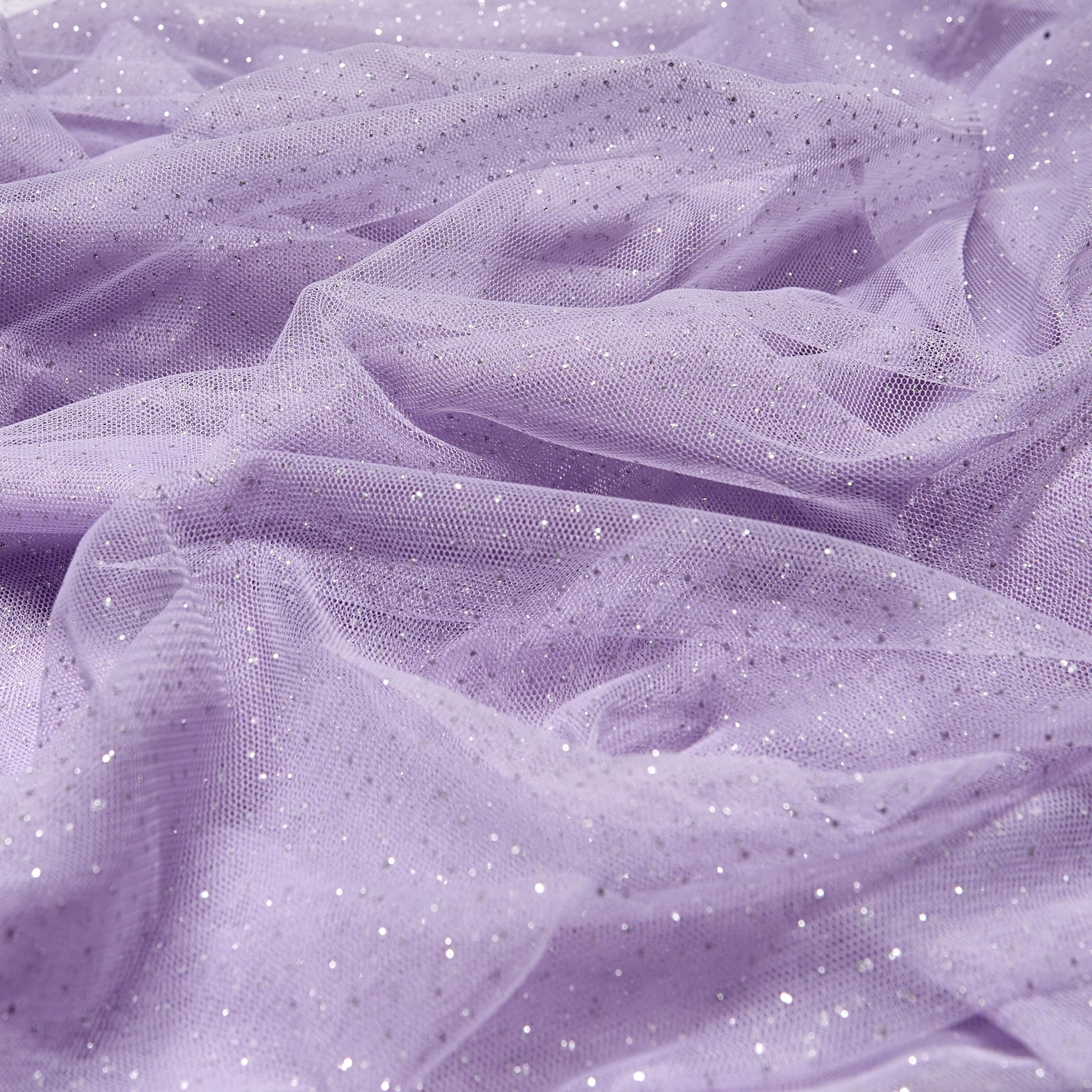 Sewdudely 60" Light Purple Tulle Glitter Shiny Silver Sequins Fabric by The Yard for Bridal,Wedding,Party Decoration,Tulle Dress,Costume,Gift Wrapping,DIY Crafts,1 Yard