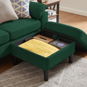 Soscana Sectional Sofa,82" L Shaped 3 Seater Couch with Movable Ottoman Armrest Pillow Polyster Fabre for Small Spaces, Green