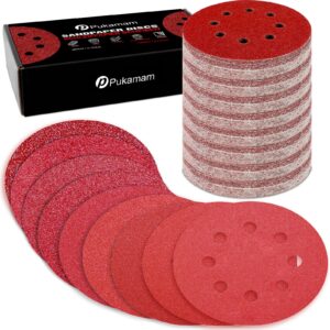 pukamam 170 pcs 5 inch sanding discs 40 60 80 120 180 240 320 400 600 grit 8 hole hook and loop round sandpaper for random orbital sander