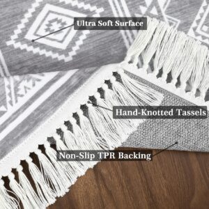 GarveeHome 8x10 Washable Rug Boho Accent Throw Floor Cover Farmhouse Bordered Area Rug Non Slip Low Pile Indoor Bohemian Area Rug Large Living Room Moroccan Rug Dining Room Bedroom Rug Carpet, Grey