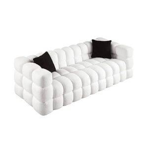 EOVTK 84.3" Deep Seat Cloud Sofa, Modern Comfy Marshmallow Sleeper Couch with 2 Pillows for Living Room Apartment Office, Boucle Fabric, White