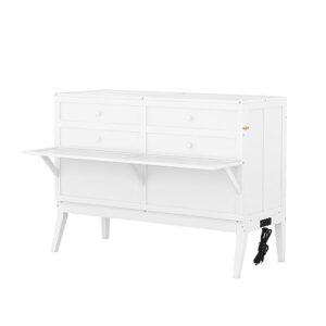 EOVTK Queen Size Murphy Cabinet Bed, Wood Foldable Murphy Cube Cabinet Bed Chest with Built-in Charging Station and a Shelf for Small Spaces, White