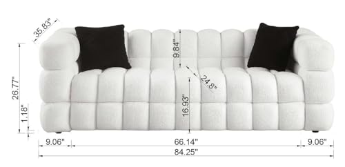 EOVTK 84.3" Deep Seat Cloud Sofa, Modern Comfy Marshmallow Sleeper Couch with 2 Pillows for Living Room Apartment Office, Boucle Fabric, White