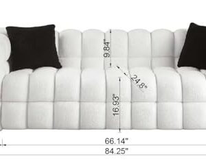 EOVTK 84.3" Marshmallow Sofa with Deep 3 Seats, Modern Boucle Fabric Tufted Cloud Sleeper Couch with 2 Pillows, for Living Room Apartment Office, White