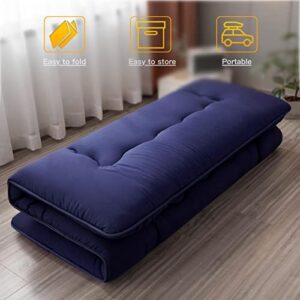 Heimorn Japanese Floor Futon Mattress, 4" Thicken Tatami Mat Sleeping Pad Foldable Roll Up Boys Girls Dormitory Mattress Kids Lounger Pillow Bed, Blue, Queen