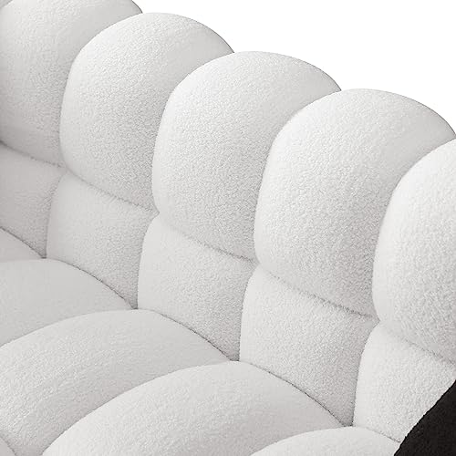 EOVTK 84.3" Deep Seat Cloud Sofa, Modern Comfy Marshmallow Sleeper Couch with 2 Pillows for Living Room Apartment Office, Boucle Fabric, White