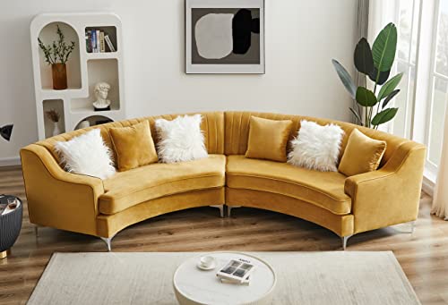 ERYE Contemporary Half-Moon Curved Symmetrical Modular Sectional Sofa for Living Room, 6 Toss Pillows Included, 140.94”Lx 41.73”Wx 33.46”H