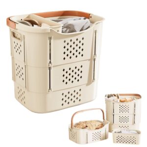 optmavth collapsible laundry basket/hamper, foldable and durable, separater basket, room storage and organization, begie