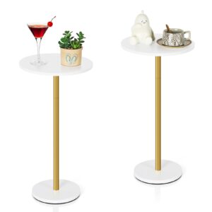 vrisa round drink table set of 2 small side table for small spaces pedestal end table modern accent coffee martini table for living room, bedroom, sofa couch chair, patio, white