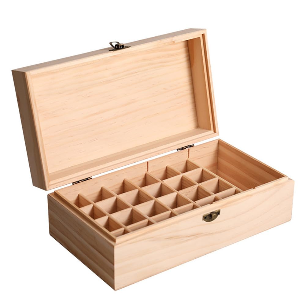 QRZLP Wooden Essential Oil Box, ssential Oils Storage Container Holds 25 Bottles Size 5-15 mL Aromatherapy Holder Carrying Case for Makeup Nail Polish Perfume.