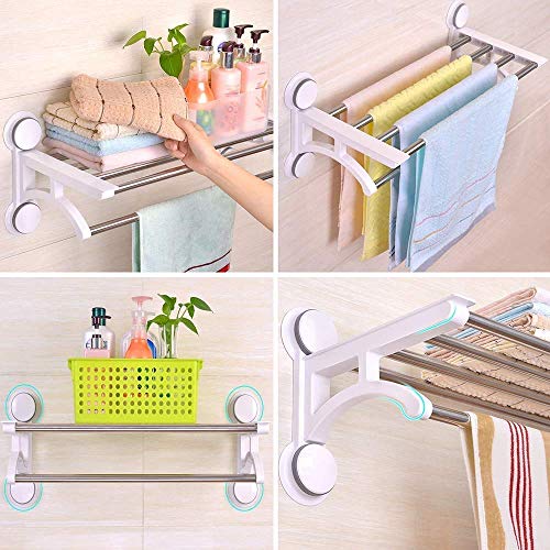 Towel Racks Towel Rack Towel Bar Suction Cup Bathroom,Towel Holder Wall Mounted,Self Adhesive Hand Towel Holder with Double Bar Stainless Steel,Kitchen Bath Towel Shelf Yearn for