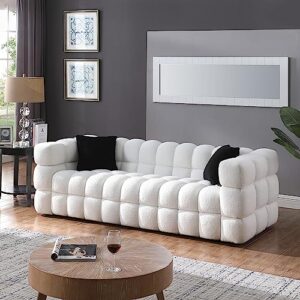 EOVTK 84.3" Deep Seat Cloud Sofa, Modern Comfy Marshmallow Sleeper Couch with 2 Pillows for Living Room Apartment Office, Boucle Fabric, White