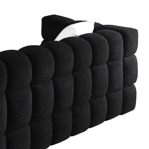 EOVTK 84.3" Marshmallow Sofa with Deep 3 Seats, Modern Boucle Fabric Tufted Cloud Sleeper Couch with 2 Pillows, for Living Room Apartment Office, Black