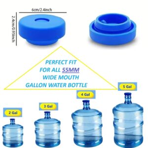 Unique Lot 4pcs 3 & 5 Gallon Water Jug Cap, Reusable 5 Gallon Water Jug Cover for Standard/Screw Tops, Silicone Leak Proof Lids for 55mm Bottles, Water Jug Lid {Blue}